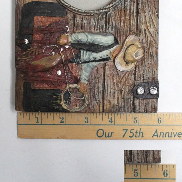 Oval Glass Standup Country Cowboy Riding Roping Theme Picture Frame - Picture 5 of 12